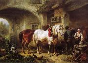 Wouterus Verschuur Horses and people in a courtyard Spain oil painting artist